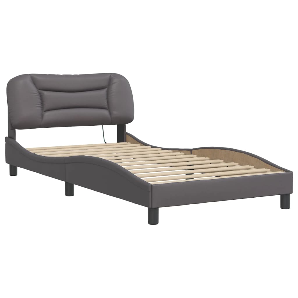 Bedframe met LED-verlichting kunstleer grijs 100x200 cm is nu te koop bij PeponiXL, paradijselijk wonen!
