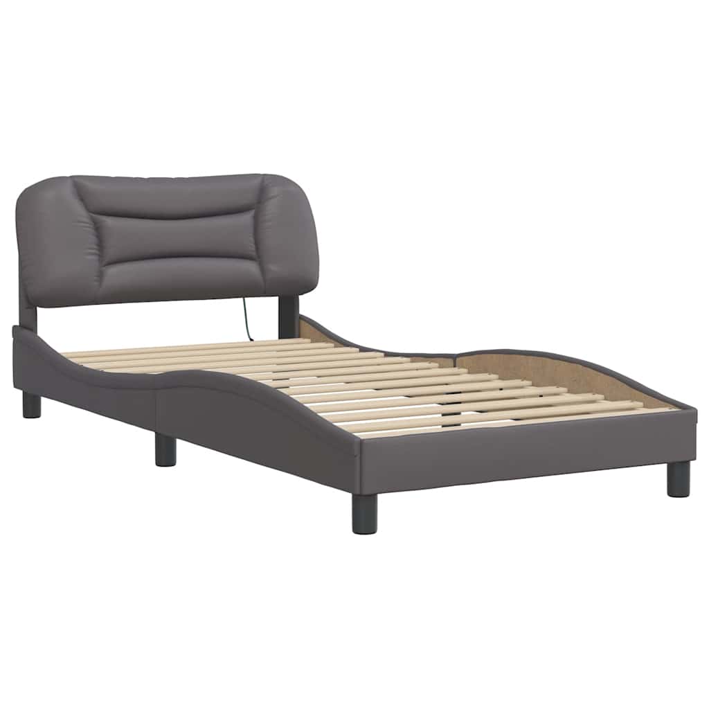 Bedframe met LED zonder matras "Hvar" grijs 100x200 cm is nu te koop bij PeponiXL, paradijselijk wonen!