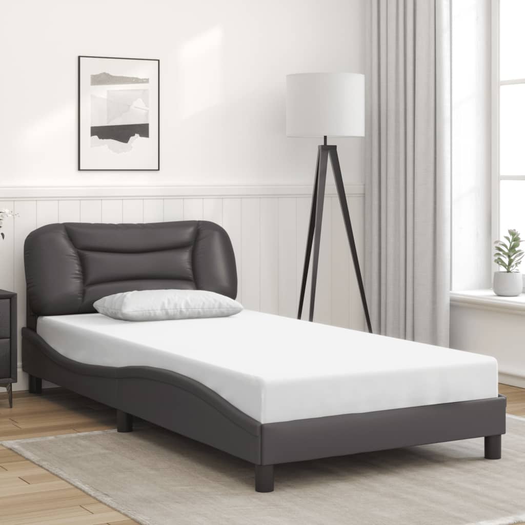 Bedframe met LED-verlichting kunstleer grijs 100x200 cm is nu te koop bij PeponiXL, paradijselijk wonen!
