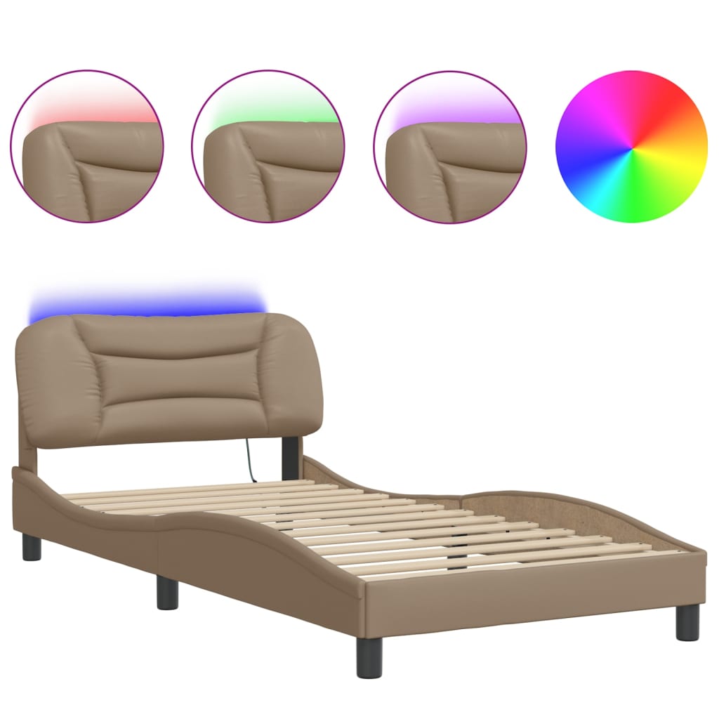 Bedframe met LED-verlichting kunstleer cappuccino 100x200 cm is nu te koop bij PeponiXL, paradijselijk wonen!