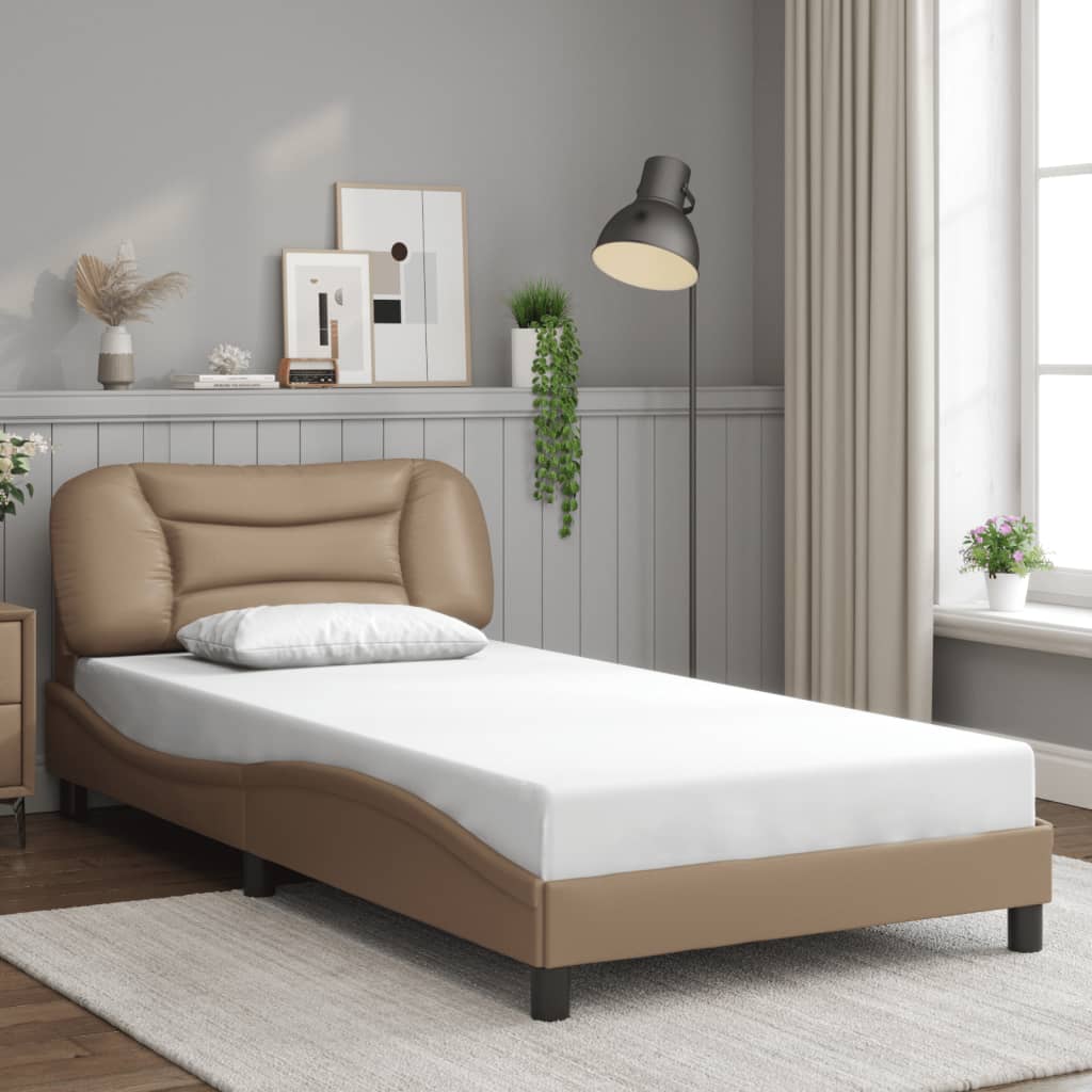 Bedframe met LED-verlichting kunstleer cappuccino 100x200 cm is nu te koop bij PeponiXL, paradijselijk wonen!