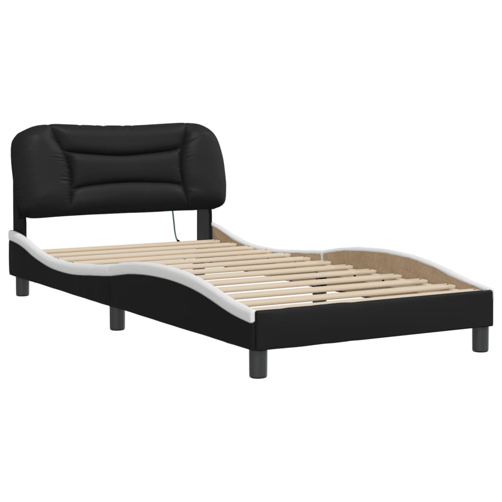 Bedframe met LED zonder matras "Hvar" zwart en wit 100x200 cm is nu te koop bij PeponiXL, paradijselijk wonen!