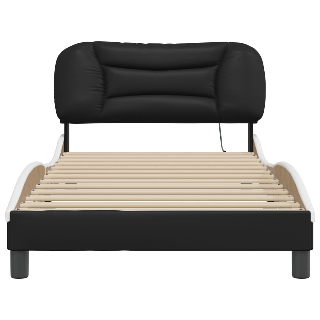 Bedframe met LED zonder matras "Hvar" zwart en wit 100x200 cm is nu te koop bij PeponiXL, paradijselijk wonen!
