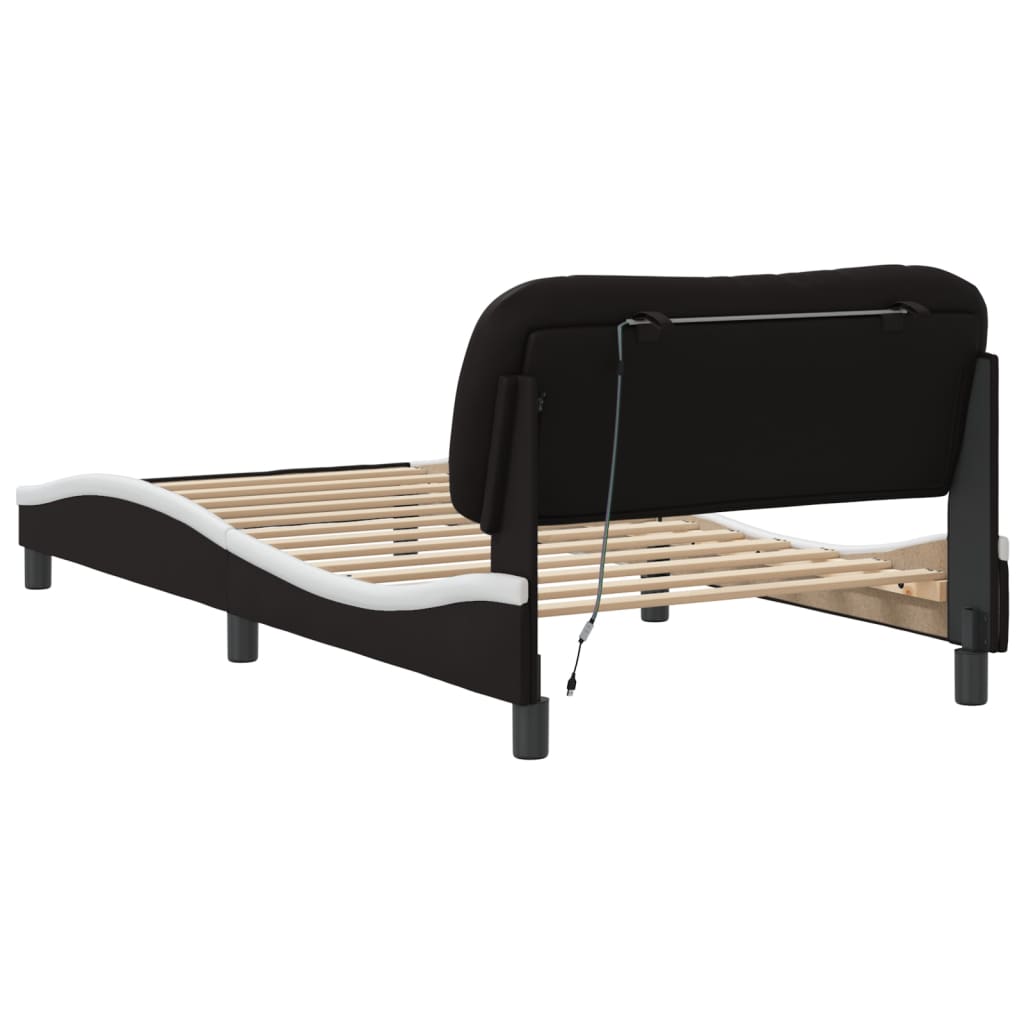 Bedframe met LED zonder matras "Hvar" zwart en wit 100x200 cm is nu te koop bij PeponiXL, paradijselijk wonen!