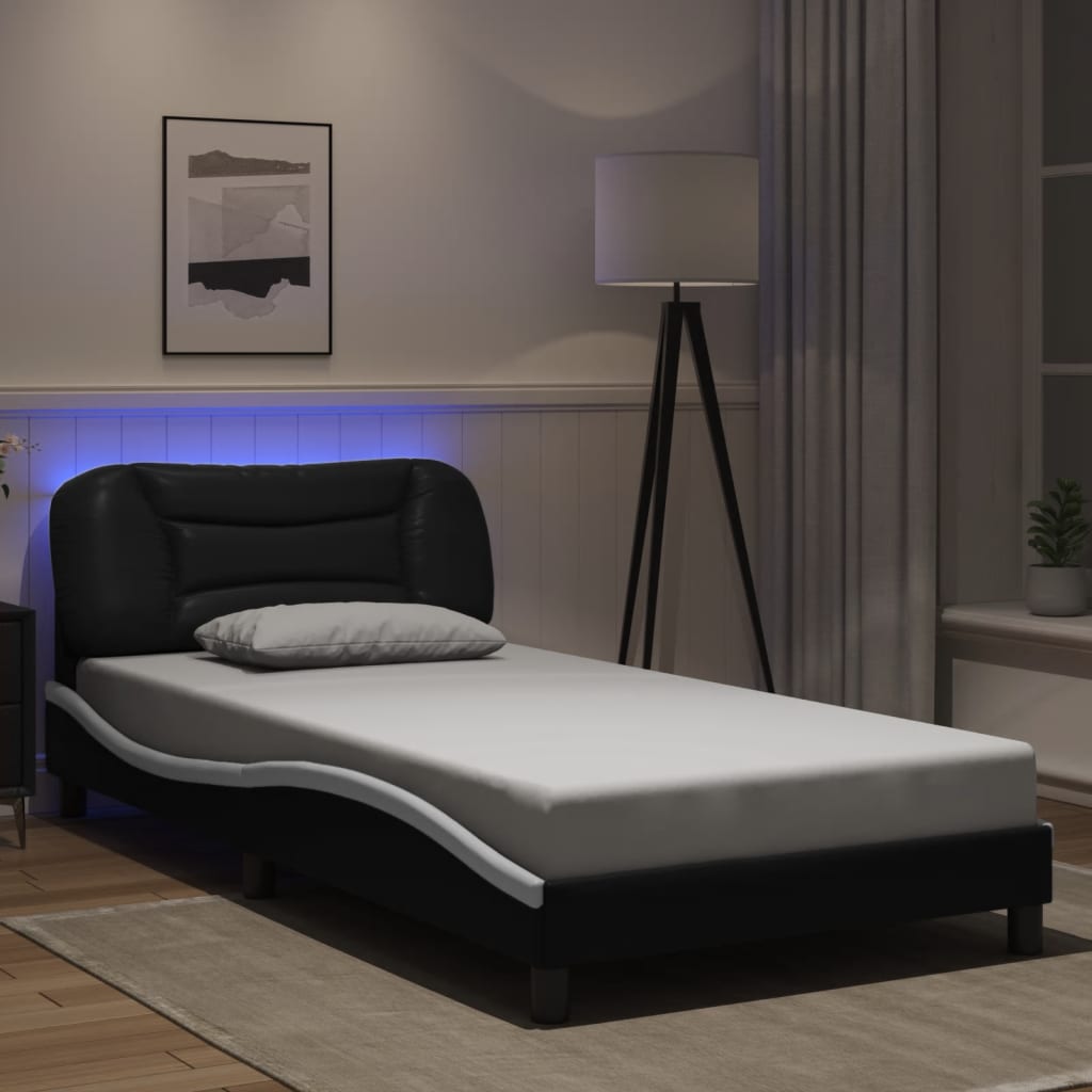 Bedframe met LED zonder matras "Hvar" zwart en wit 100x200 cm is nu te koop bij PeponiXL, paradijselijk wonen!