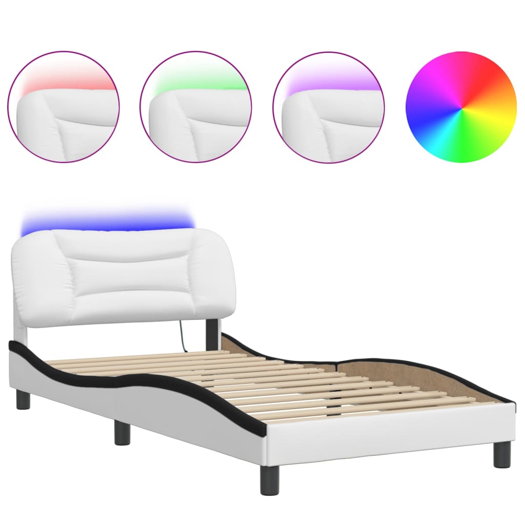 Bedframe met LED zonder matras "Hvar" wit en zwart 100x200 cm is nu te koop bij PeponiXL, paradijselijk wonen!