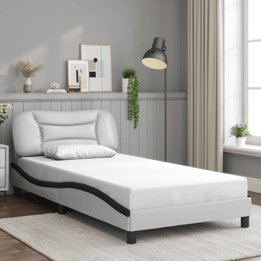 Bedframe met LED zonder matras "Hvar" wit en zwart 100x200 cm is nu te koop bij PeponiXL, paradijselijk wonen!