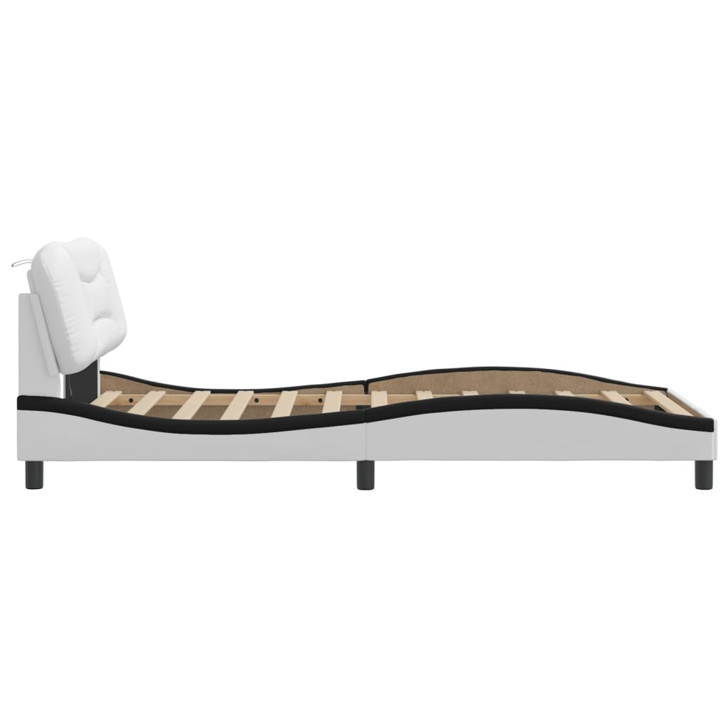 Bedframe met LED zonder matras "Hvar" wit en zwart 100x200 cm is nu te koop bij PeponiXL, paradijselijk wonen!