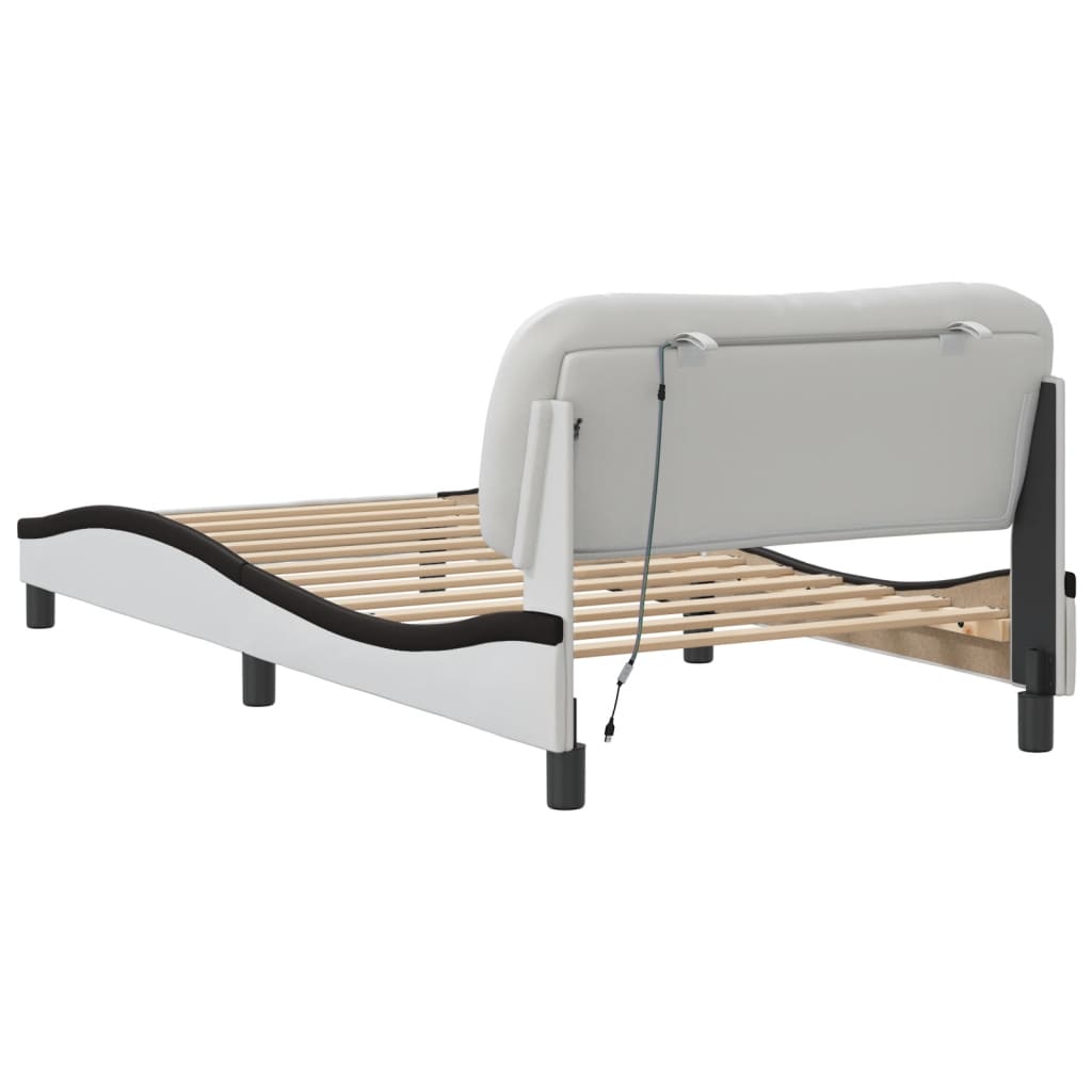 Bedframe met LED zonder matras "Hvar" wit en zwart 100x200 cm is nu te koop bij PeponiXL, paradijselijk wonen!