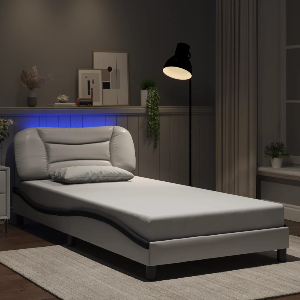 Bedframe met LED zonder matras "Hvar" wit en zwart 100x200 cm is nu te koop bij PeponiXL, paradijselijk wonen!