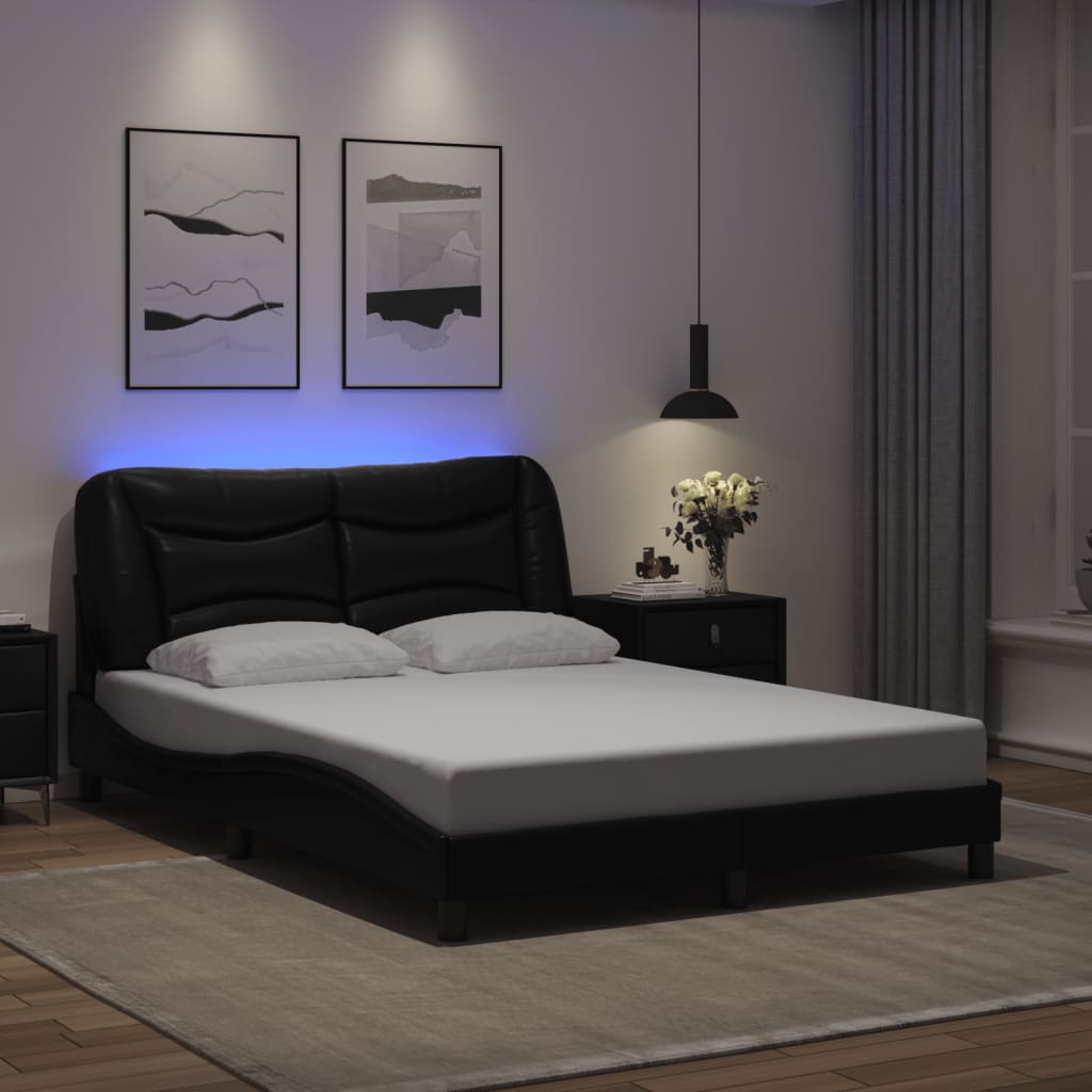 Bedframe met LED zonder matras "Hvar" zwart 120x200 cm is nu te koop bij PeponiXL, paradijselijk wonen!