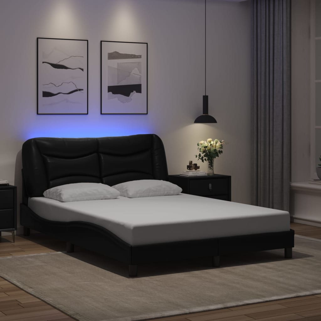 Bedframe met LED-verlichting kunstleer zwart 120x200 cm is nu te koop bij PeponiXL, paradijselijk wonen!