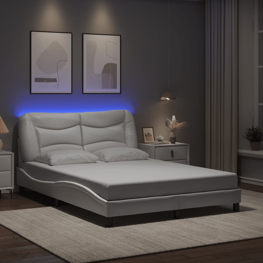 Bedframe met LED-verlichting kunstleer wit 120x200 cm is nu te koop bij PeponiXL, paradijselijk wonen!