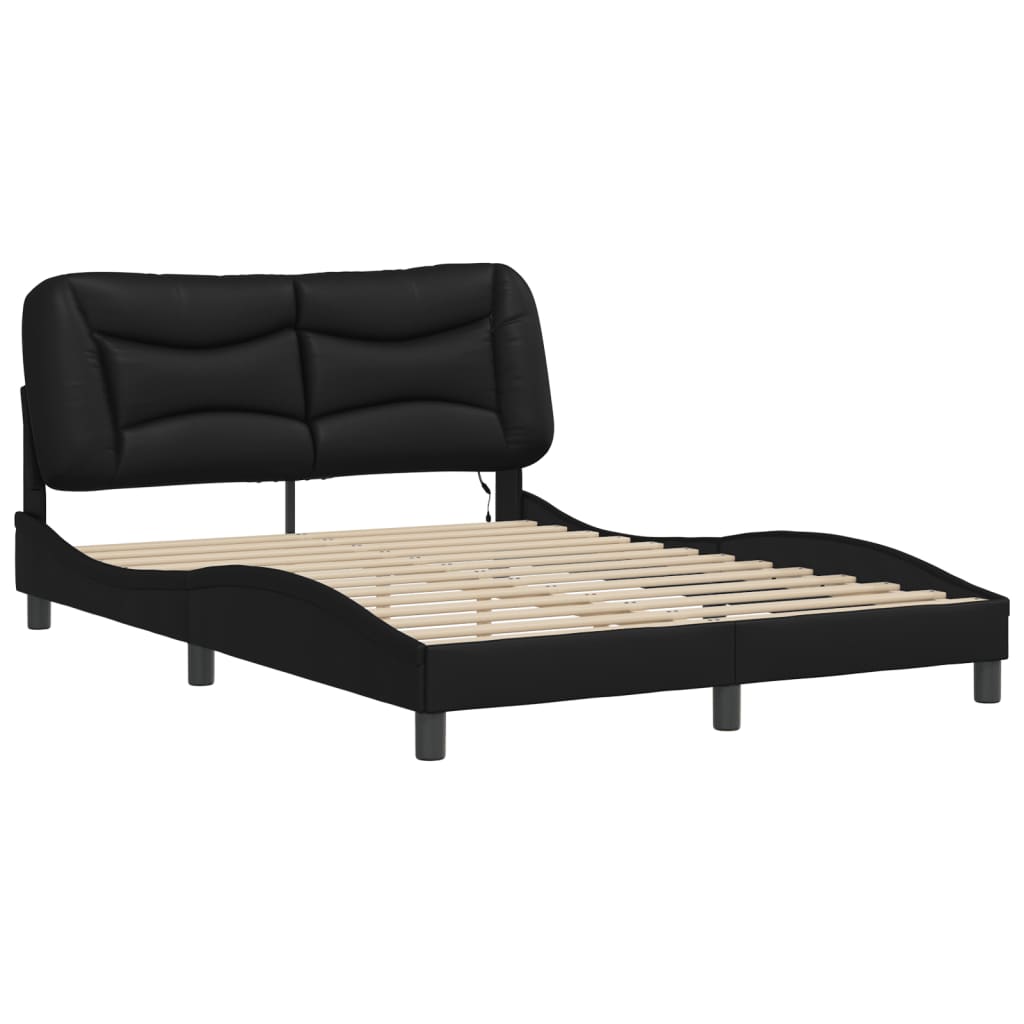Bedframe met LED zonder matras "Hvar" zwart 140x190 cm is nu te koop bij PeponiXL, paradijselijk wonen!