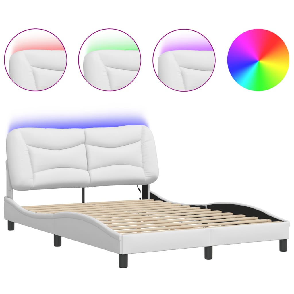 Bedframe met LED-verlichting kunstleer wit 140x190 cm is nu te koop bij PeponiXL, paradijselijk wonen!