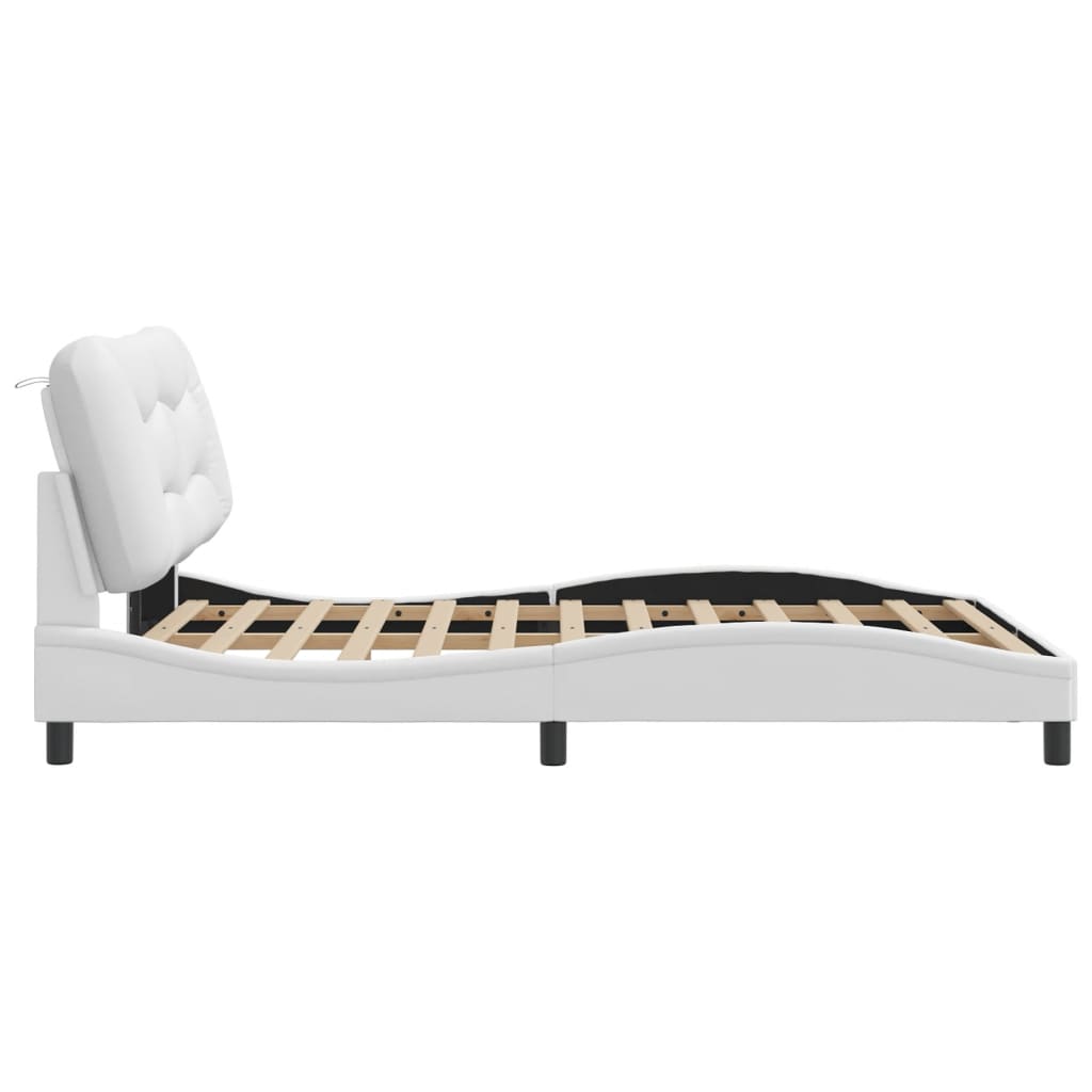 Bedframe met LED-verlichting kunstleer wit 140x190 cm is nu te koop bij PeponiXL, paradijselijk wonen!