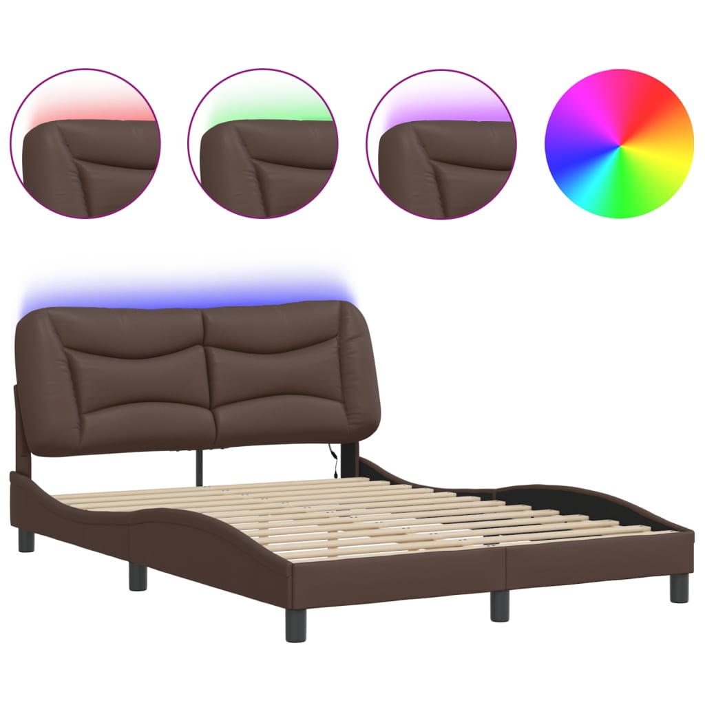 Bedframe met LED zonder matras "Hvar" bruin 140x190 cm is nu te koop bij PeponiXL, paradijselijk wonen!