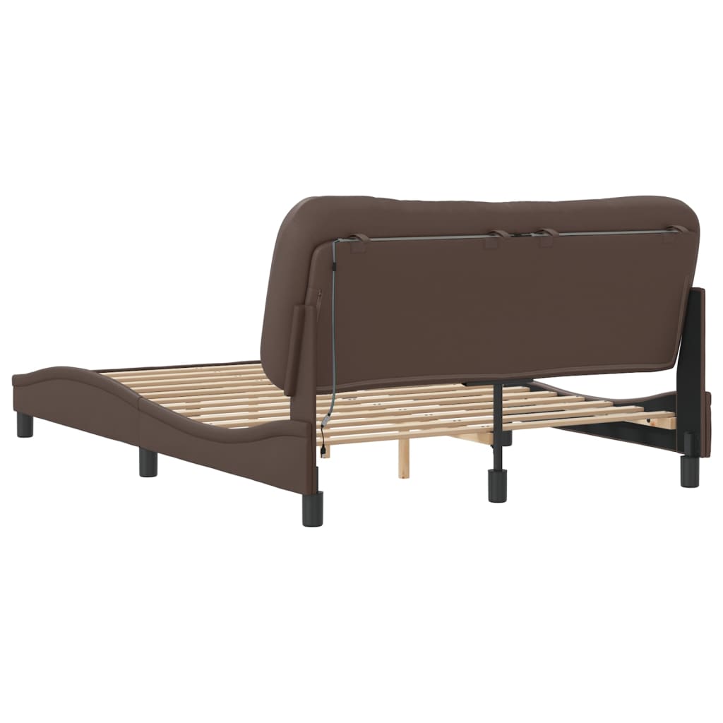 Bedframe met LED zonder matras "Hvar" bruin 140x190 cm is nu te koop bij PeponiXL, paradijselijk wonen!