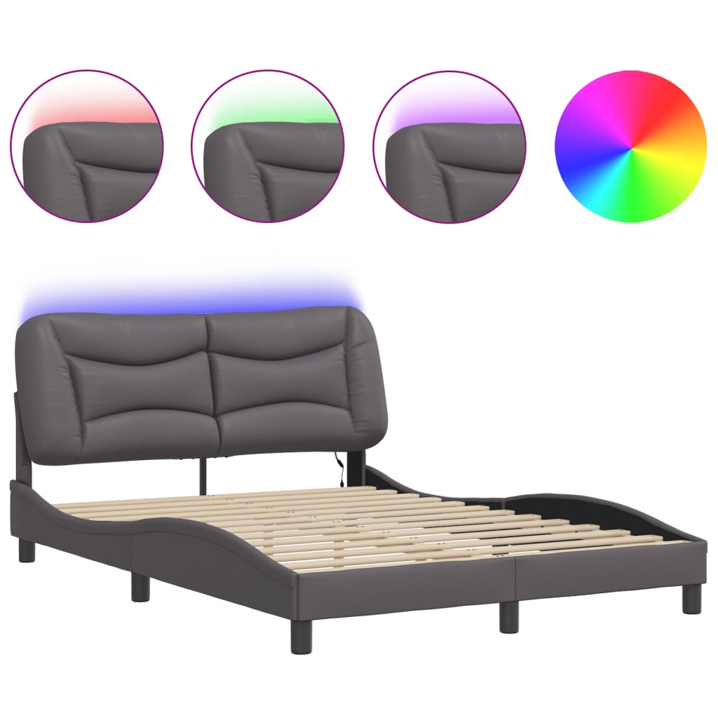 Bedframe met LED-verlichting kunstleer grijs 140x190 cm is nu te koop bij PeponiXL, paradijselijk wonen!