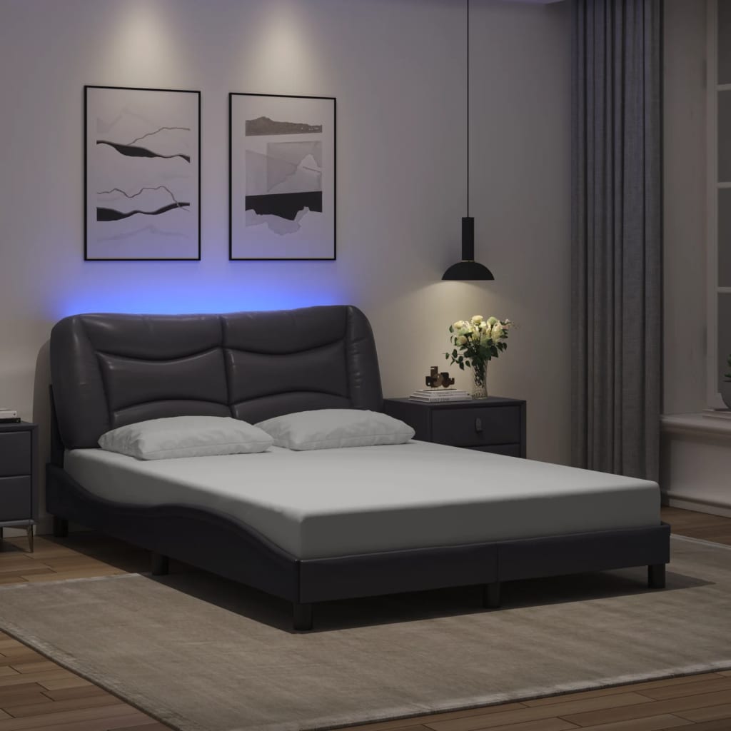 Bedframe met LED zonder matras "Hvar" grijs 140x190 cm is nu te koop bij PeponiXL, paradijselijk wonen!