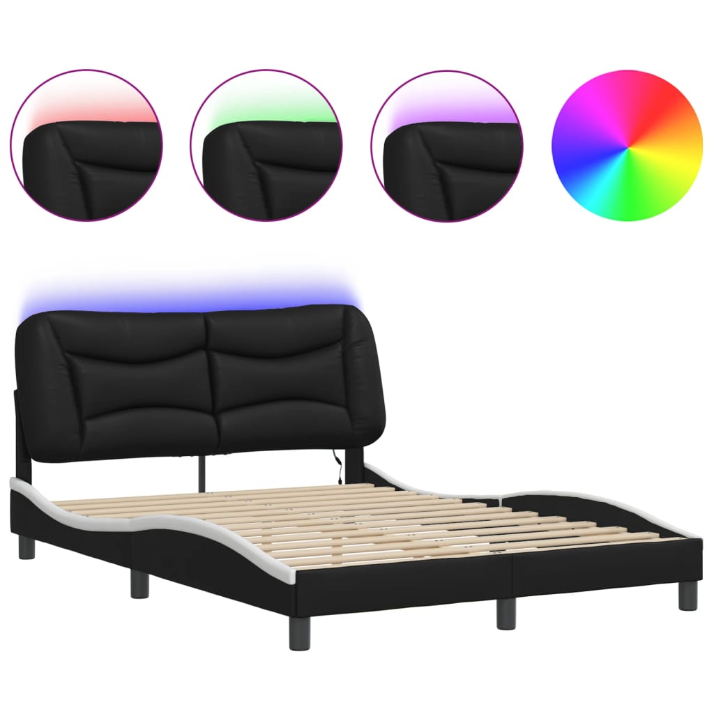 Bedframe met LED zonder matras "Hvar" zwart en wit 140x190 cm is nu te koop bij PeponiXL, paradijselijk wonen!