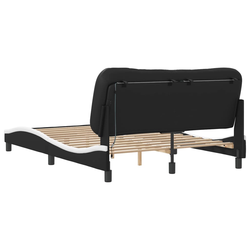 Bedframe met LED zonder matras "Hvar" zwart en wit 140x190 cm is nu te koop bij PeponiXL, paradijselijk wonen!