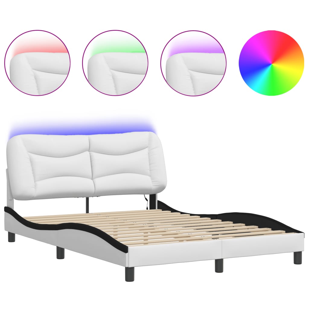 Bedframe met LED zonder matras "Hvar" wit en zwart 140x190 cm is nu te koop bij PeponiXL, paradijselijk wonen!