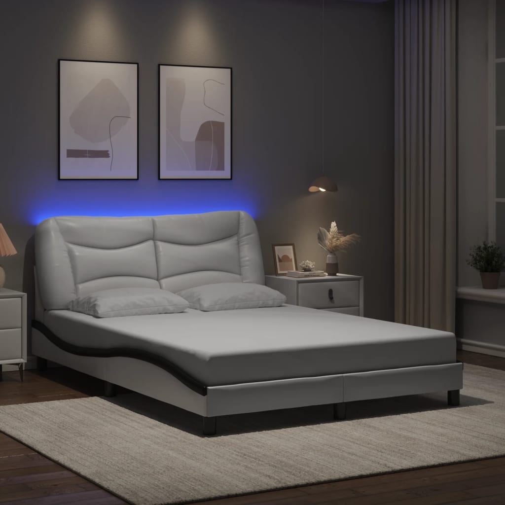Bedframe met LED-verlichting kunstleer wit en zwart 140x190 cm is nu te koop bij PeponiXL, paradijselijk wonen!