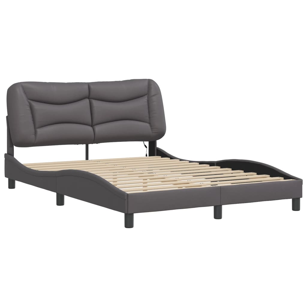 Bedframe met LED-verlichting kunstleer grijs 140x200 cm is nu te koop bij PeponiXL, paradijselijk wonen!