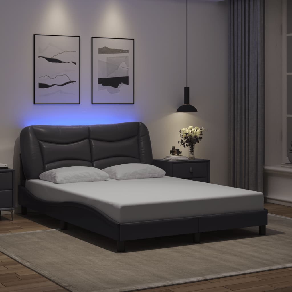 Bedframe met LED zonder matras "Hvar" grijs 140x200 cm is nu te koop bij PeponiXL, paradijselijk wonen!
