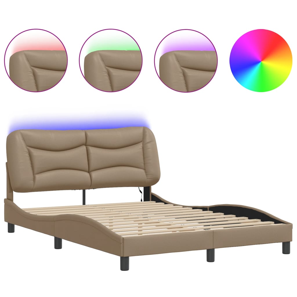Bedframe met LED-verlichting kunstleer cappuccino 140x200 cm is nu te koop bij PeponiXL, paradijselijk wonen!