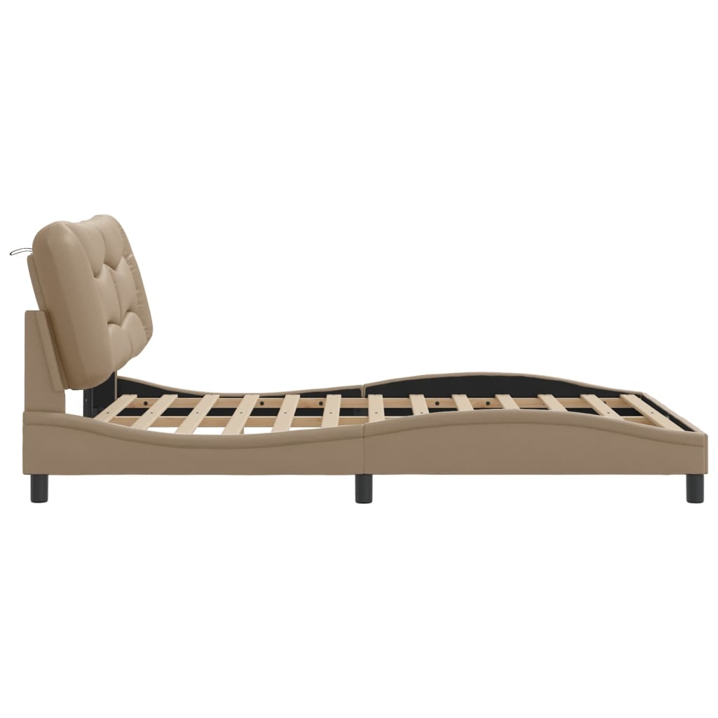 Bedframe met LED-verlichting kunstleer cappuccino 140x200 cm is nu te koop bij PeponiXL, paradijselijk wonen!