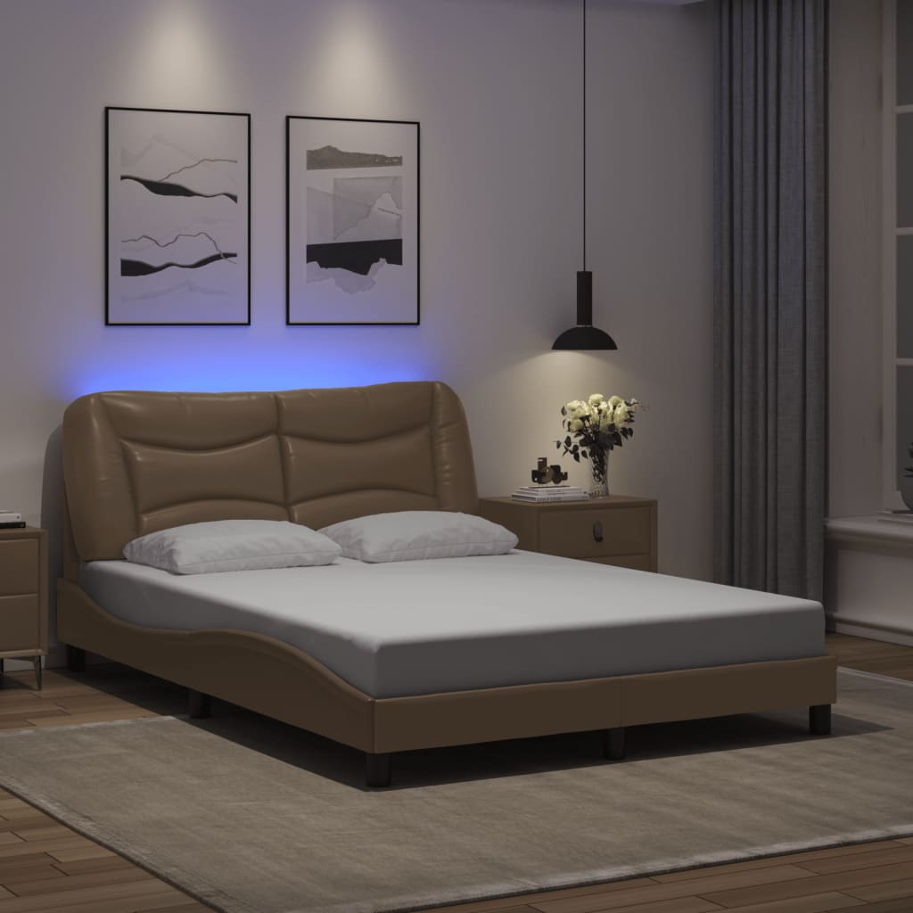 Bedframe met LED-verlichting kunstleer cappuccino 140x200 cm is nu te koop bij PeponiXL, paradijselijk wonen!