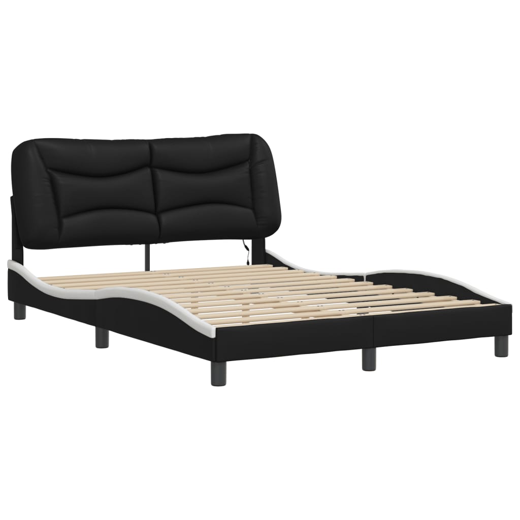 Bedframe met LED-verlichting kunstleer zwart en wit 140x200 cm is nu te koop bij PeponiXL, paradijselijk wonen!
