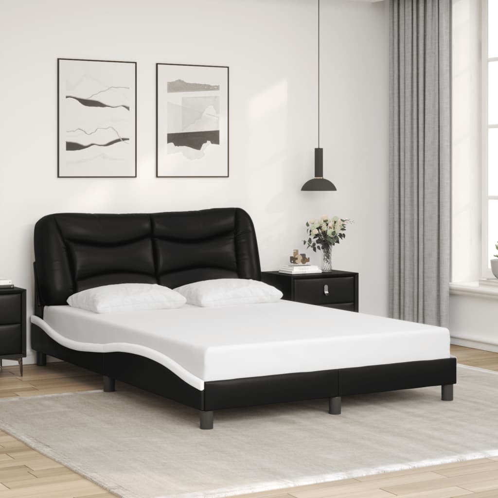 Bedframe met LED zonder matras "Hvar" zwart en wit 140x200 cm is nu te koop bij PeponiXL, paradijselijk wonen!