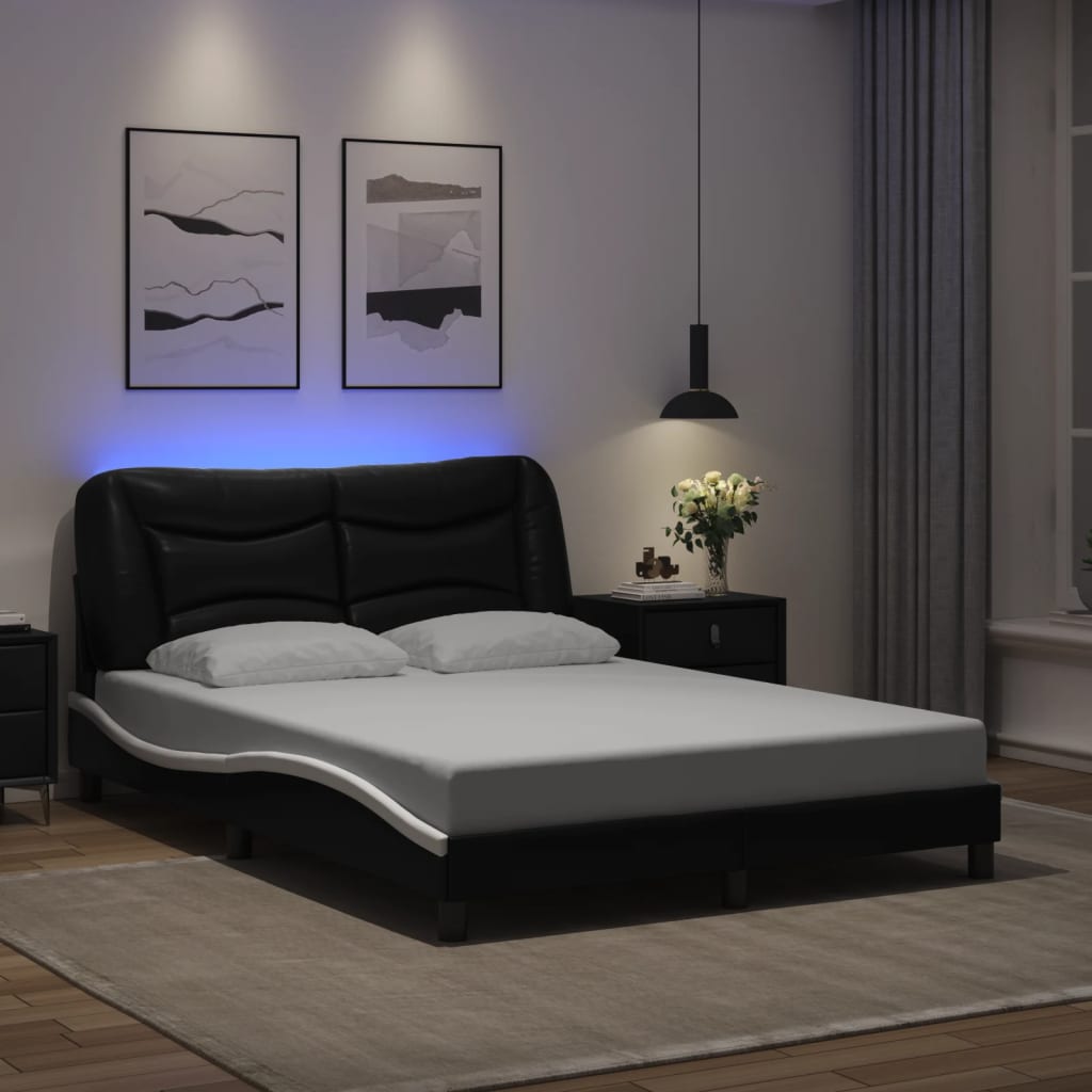 Bedframe met LED-verlichting kunstleer zwart en wit 140x200 cm is nu te koop bij PeponiXL, paradijselijk wonen!
