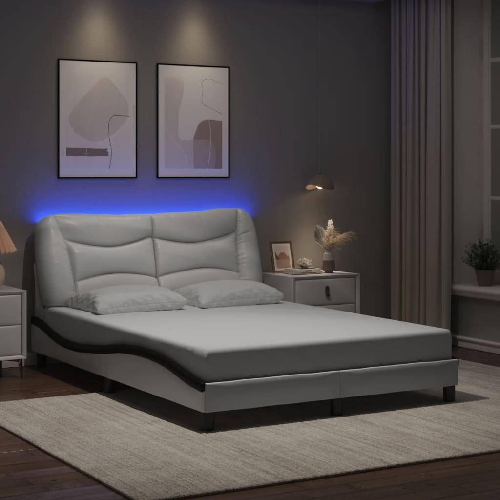 Bedframe met LED zonder matras "Hvar" wit en zwart 140x200 cm is nu te koop bij PeponiXL, paradijselijk wonen!