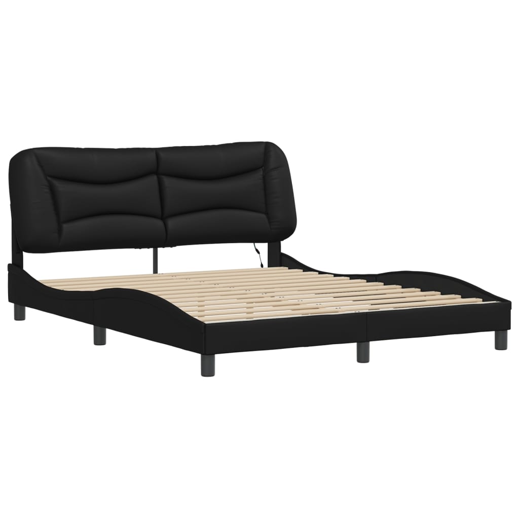 Bedframe met LED-verlichting kunstleer zwart 160x200 cm is nu te koop bij PeponiXL, paradijselijk wonen!