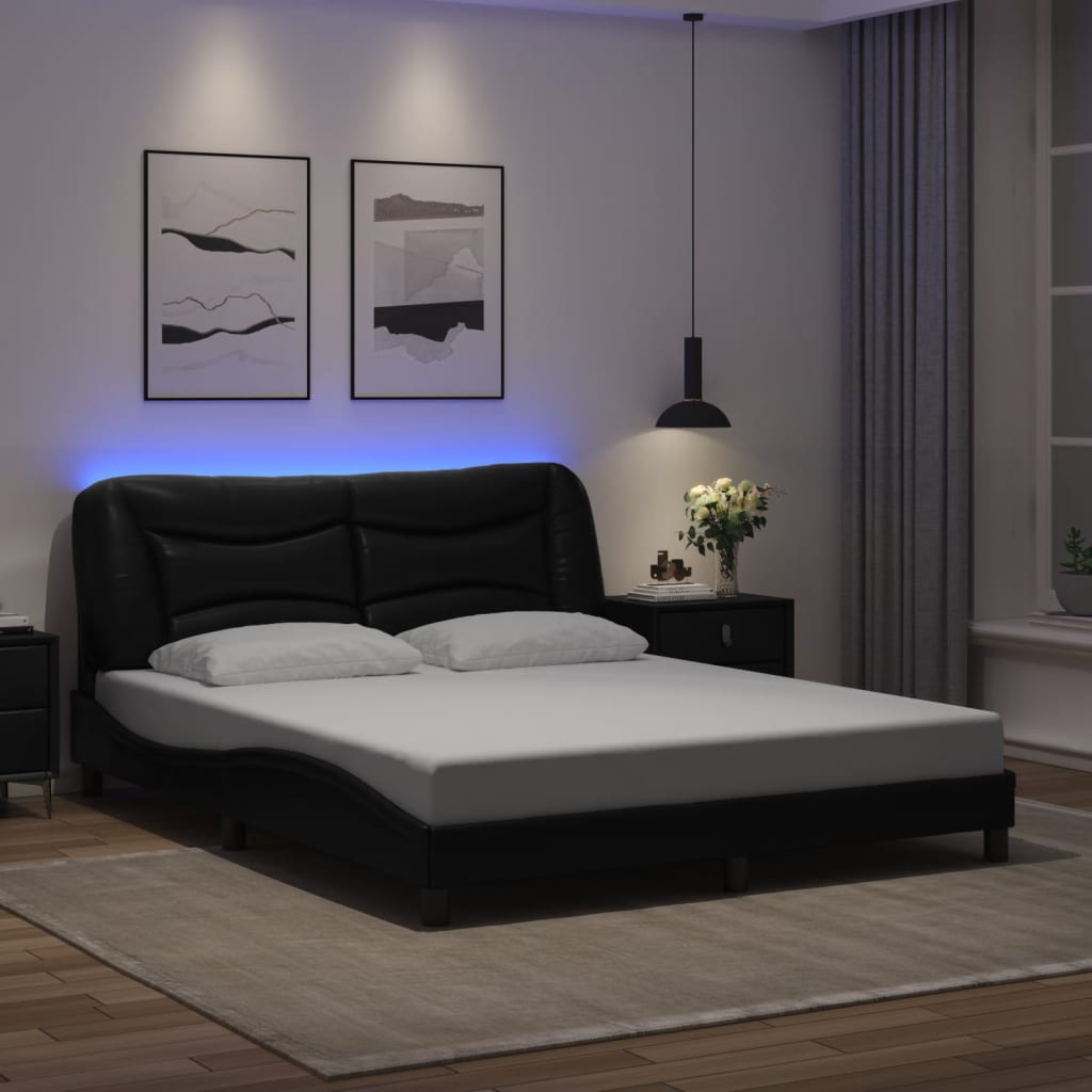 Bedframe met LED-verlichting kunstleer zwart 160x200 cm is nu te koop bij PeponiXL, paradijselijk wonen!