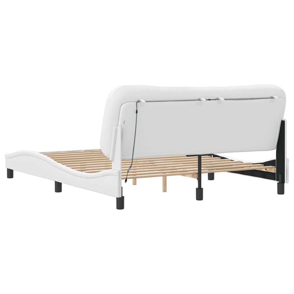 Bedframe met LED-verlichting kunstleer wit 160x200 cm is nu te koop bij PeponiXL, paradijselijk wonen!