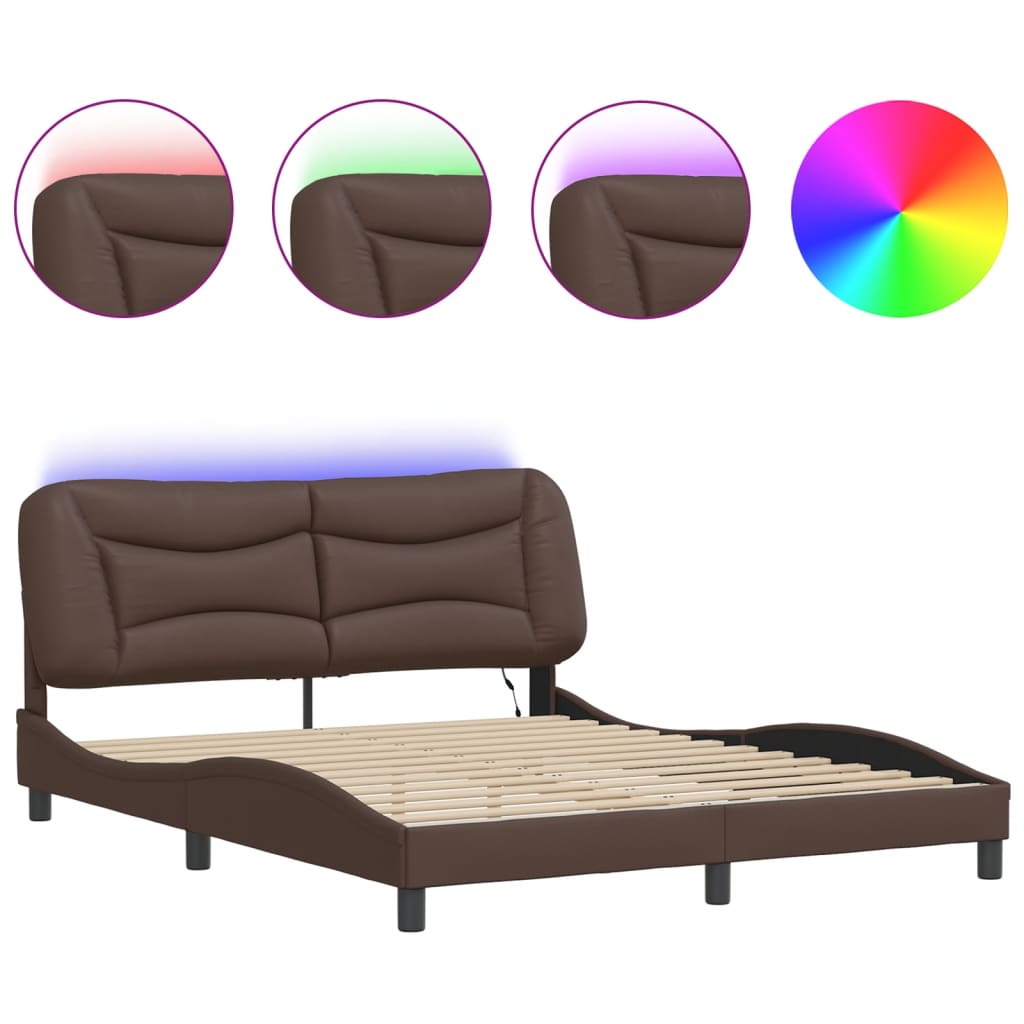 Bedframe met LED zonder matras "Hvar" bruin 160x200 cm is nu te koop bij PeponiXL, paradijselijk wonen!