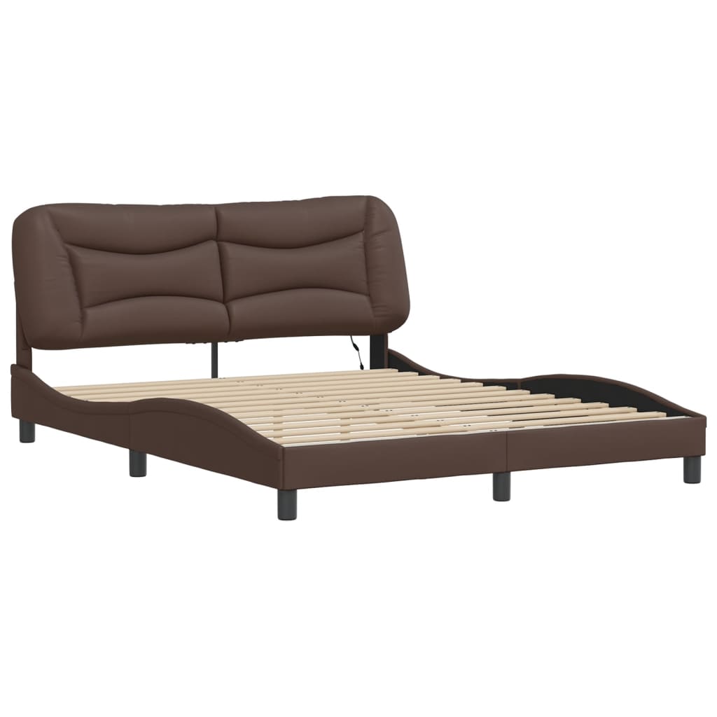Bedframe met LED zonder matras "Hvar" bruin 160x200 cm is nu te koop bij PeponiXL, paradijselijk wonen!