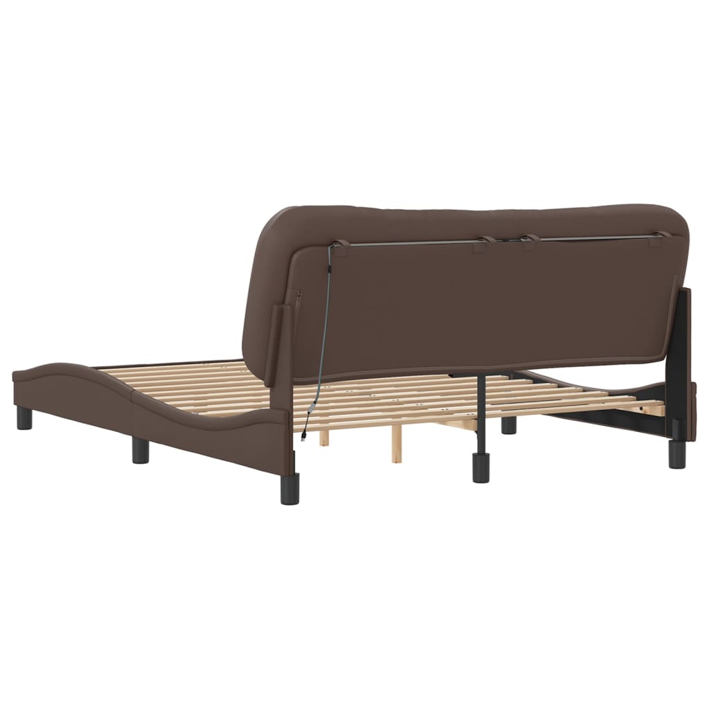 Bedframe met LED zonder matras "Hvar" bruin 160x200 cm is nu te koop bij PeponiXL, paradijselijk wonen!