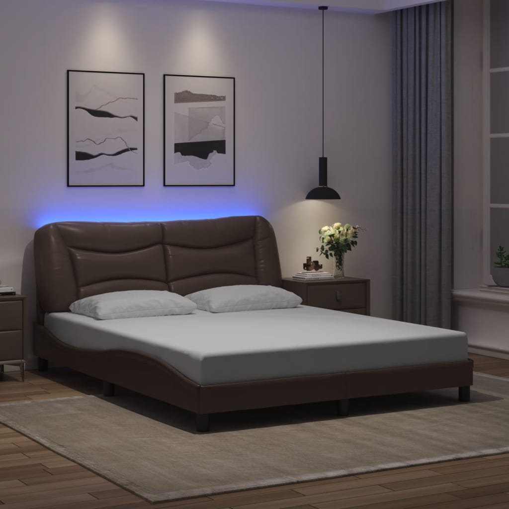 Bedframe met LED zonder matras "Hvar" bruin 160x200 cm is nu te koop bij PeponiXL, paradijselijk wonen!