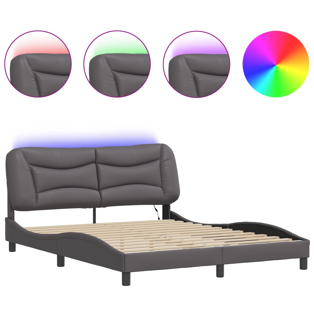 Bedframe met LED-verlichting kunstleer grijs 160x200 cm is nu te koop bij PeponiXL, paradijselijk wonen!