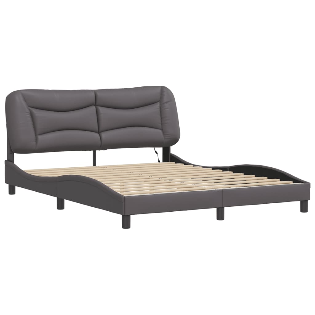 Bedframe met LED zonder matras "Hvar" grijs 160x200 cm is nu te koop bij PeponiXL, paradijselijk wonen!