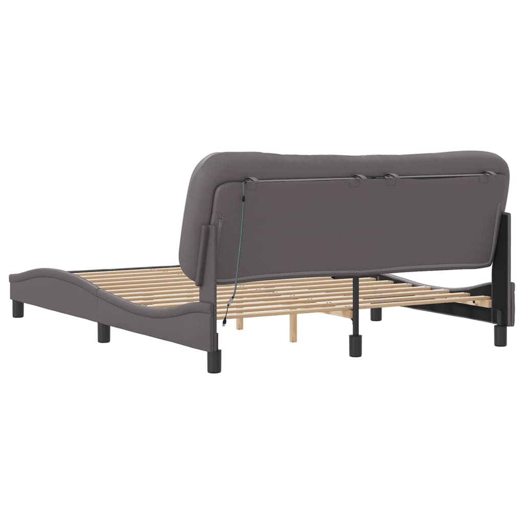 Bedframe met LED-verlichting kunstleer grijs 160x200 cm is nu te koop bij PeponiXL, paradijselijk wonen!