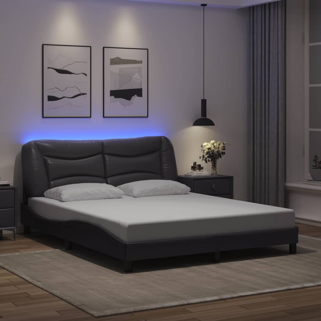 Bedframe met LED zonder matras "Hvar" grijs 160x200 cm is nu te koop bij PeponiXL, paradijselijk wonen!