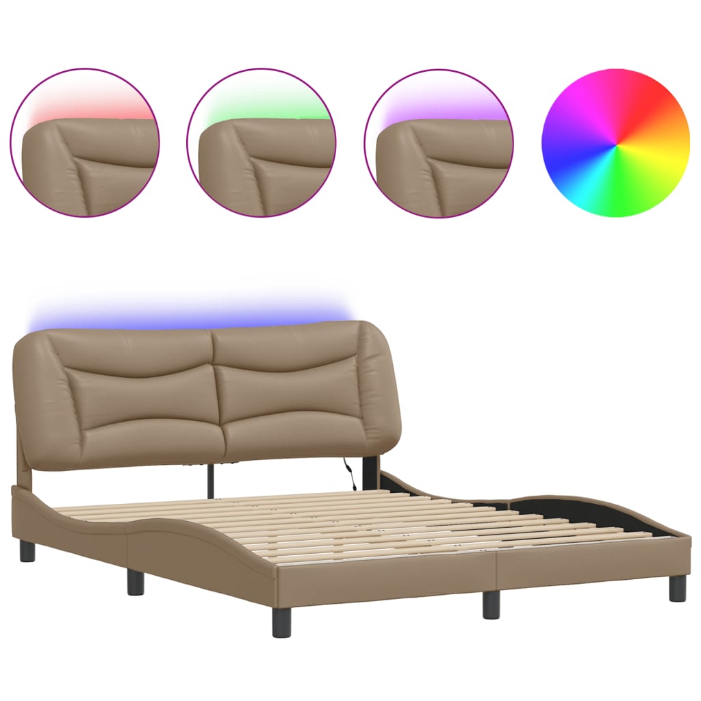 Bedframe met LED-verlichting kunstleer cappuccino 160x200 cm is nu te koop bij PeponiXL, paradijselijk wonen!