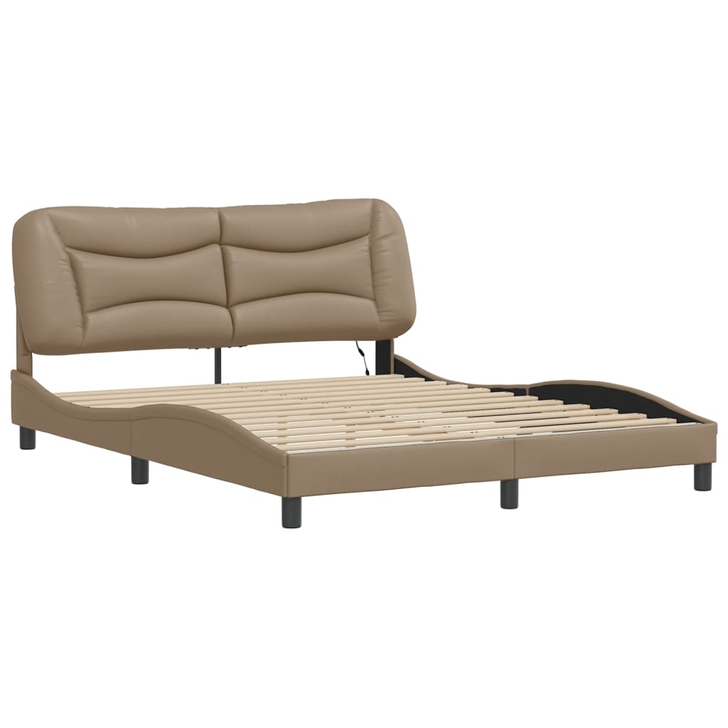 Bedframe met LED-verlichting kunstleer cappuccino 160x200 cm is nu te koop bij PeponiXL, paradijselijk wonen!